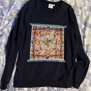 Gorgeous St Piece London top with handmade 100% silk scarf design, size L.